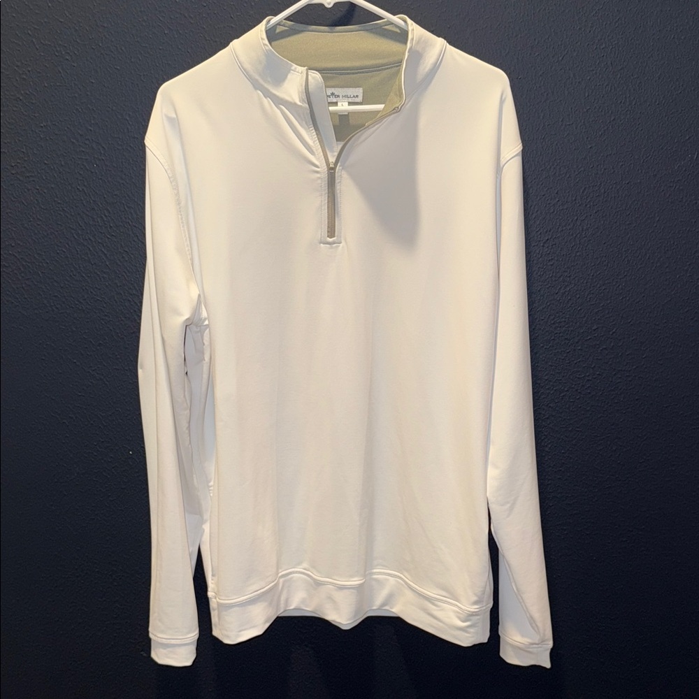 Peter Millar Men's White Quarter Zip-Up Sweater - Size Large